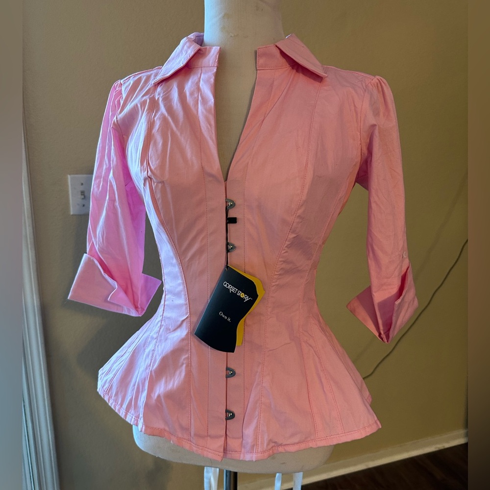 Corset Story lace-up pink corset blouse top